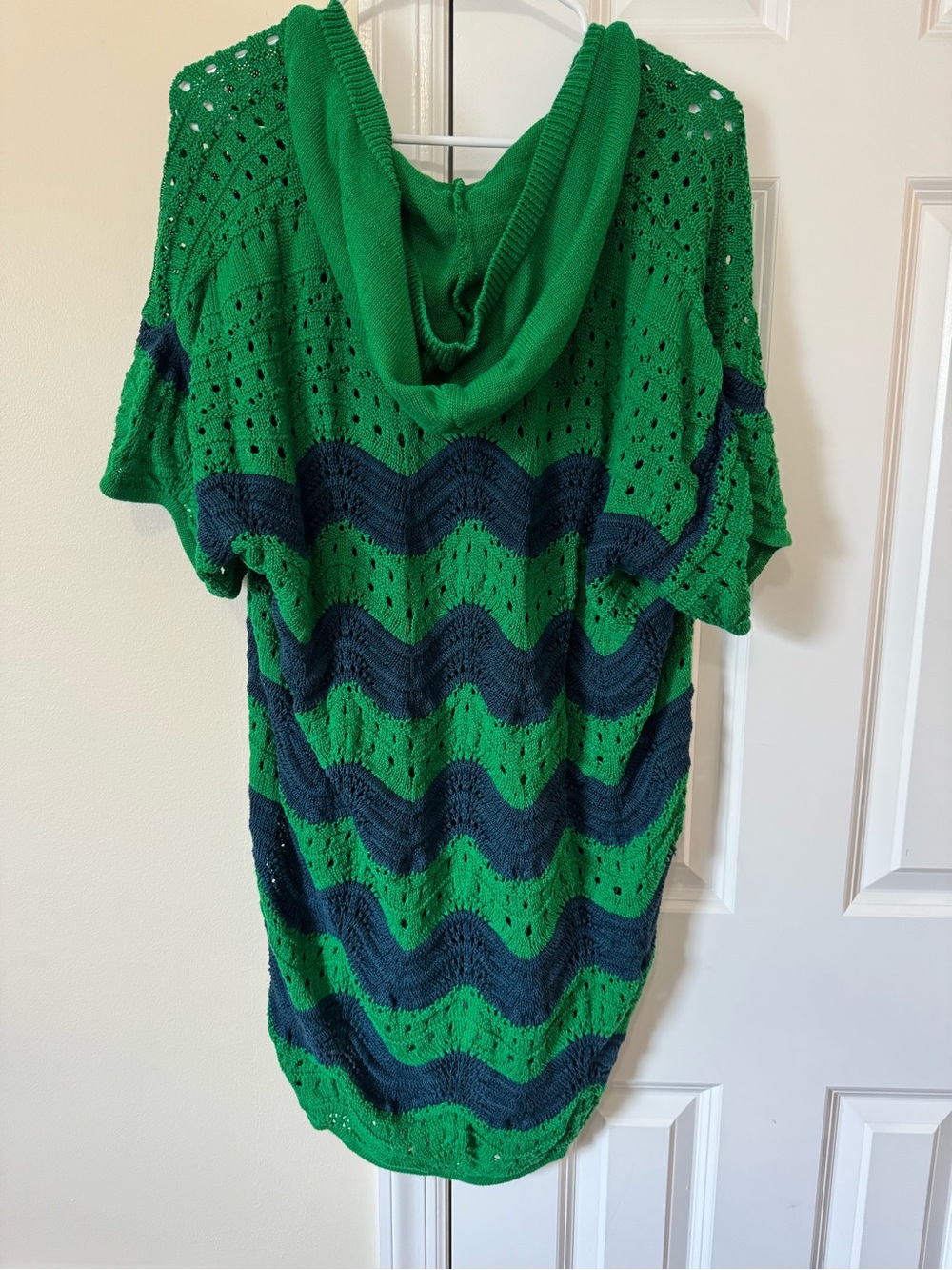 Anthropologie Green & Navy Chevron Hooded Knit Cover-Up - Picture 5 of 9